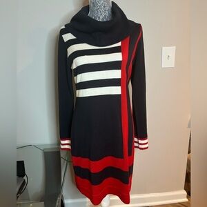 Tommy Hilfiger Colorblock Cowl Neck Sweater Knit Multicolor Dress Women’s Small